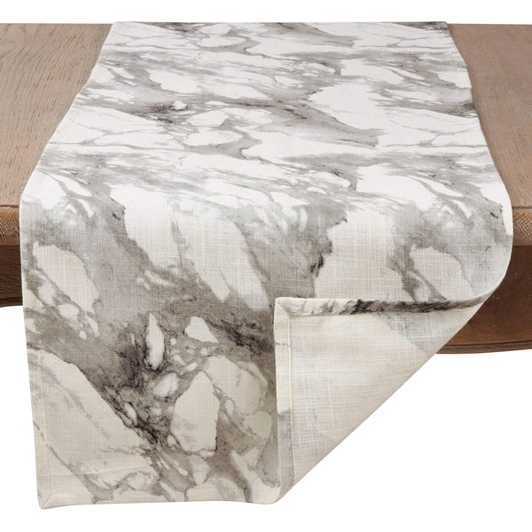 Fennco Styles Marmo Collection Glamorous Marble Print 100% Pure Cotton Unlined 16 x 72 Inch Table Runner - Grey Table Runner for Banquets, Dinner Parties, Special Events and Home Décor