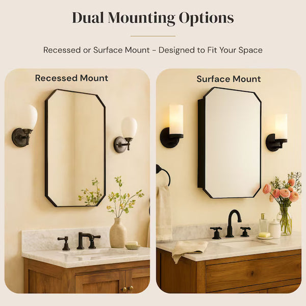 TEHOME 18" x 26" Matte Black Medicine Cabinet – Modern Bathroom Mirror & Storage