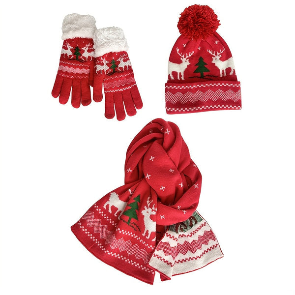 3-Piece Christmas Set – Festive Hat, Scarf & Gloves for Holiday Warmth & Style