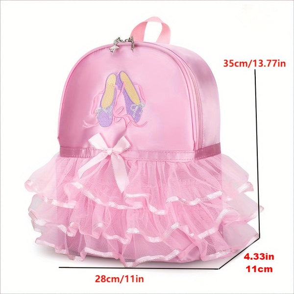 Chic Magenta Ballet Dance Backpack – Lightweight Nylon School Bag with Embroidered Shoes & Bow, Adjustable Straps, Zip Closure, and Laptop Compartment