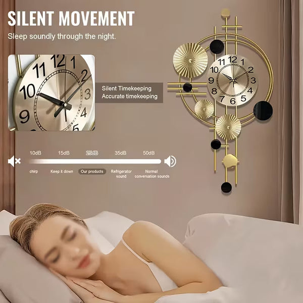 Large 3D Metal Wall Clock – 30.7" x 17.7" Modern Silent Decorative Clock for Living Room & Bedroom