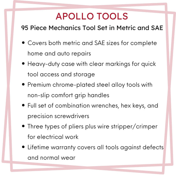 95 Piece Mechanics Tool Set in Metric and SAE for Small Engine, Mechanical and General Repairs – DT1242
