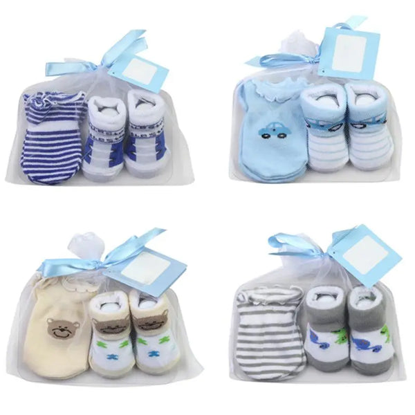 Baby Boy Socks & Gloves Set - Prevent Scratch, Hands & Feet Warm | Soft, Breathable Cartoon Cute Fashion for Newborn Boys | Autumn & Winter