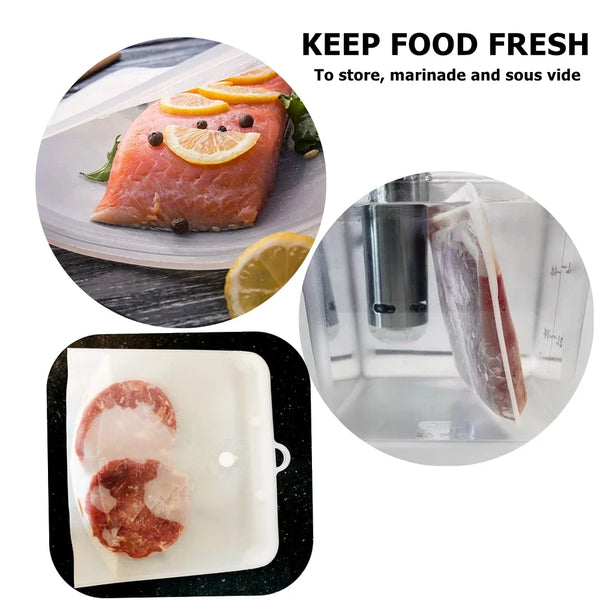 PULISI Silicone Reusable Food Storage Bags - Leakproof Containers (1500ml, 1000ml, 500ml), Fresh-Keeping, Freezer & Snack Storage