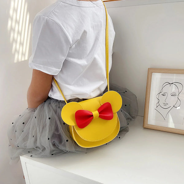 Kids Baby Girls Cute Cartoon Crossbody Bag Handbag with Round Ears, Bowknot & Magnetic Snap - Toddler Girls Coin Purse Shoulder Bag