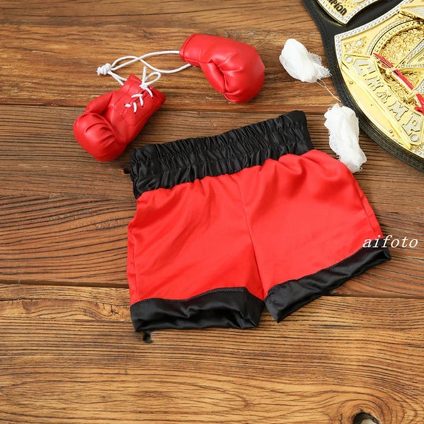 Baby Boxer Red Robe & Pants Set – Sanda Free Fight Boxing Glove Shorts for Newborn Photography Props & Infant Photo Accessories