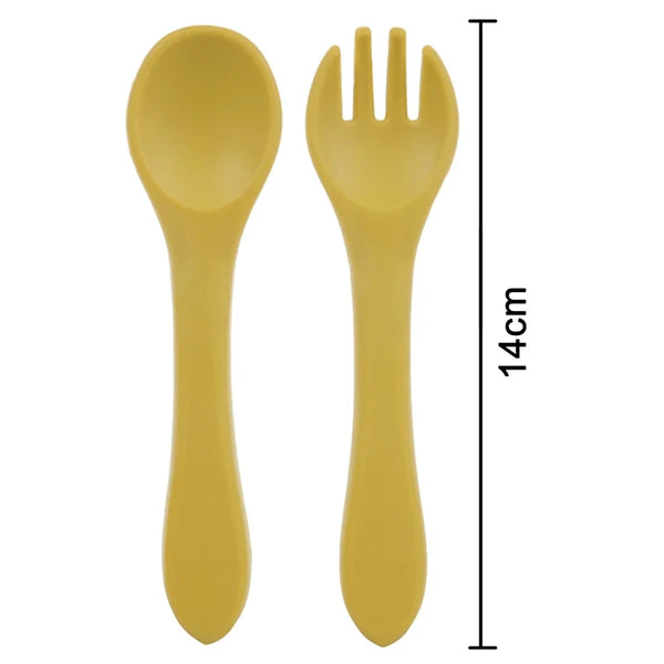 BPA-Free Soft Silicone Baby Spoon Set - Auxiliary Food Utensils for Toddler, Bendable Fork & Training Spoon, Children’s Tableware