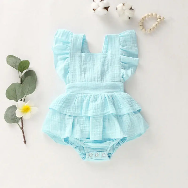 Baby Girl Summer Ruffle Romper – Sleeveless Cotton Jumpsuit Outfit (Newborn to 24 Months, Sunsuit)