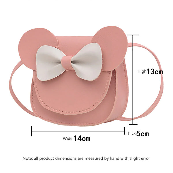 Kids Baby Girls Cute Cartoon Crossbody Bag Handbag with Round Ears, Bowknot & Magnetic Snap - Toddler Girls Coin Purse Shoulder Bag
