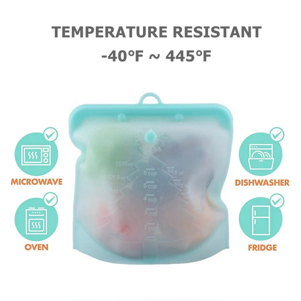 PULISI Silicone Reusable Food Storage Bag – 1500ml/50oz Leakproof Freezer Bag, Fresh-Keeping Snack & Food Storage Bag