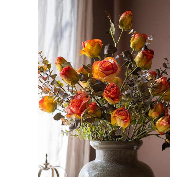 Faux Artificial Flower Dry Rose Stem Champagne or Orange 23" Tall