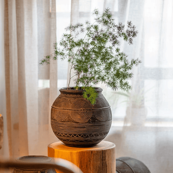 Tribal Carved Cement Planter
