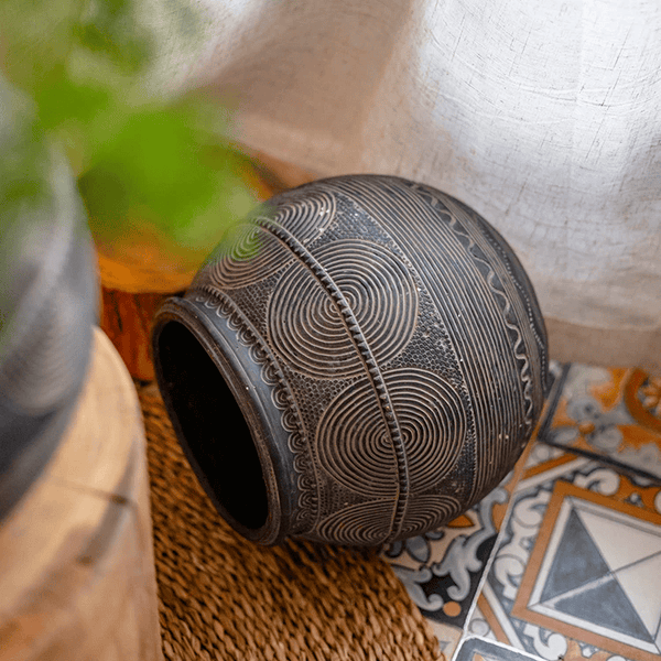 Tribal Carved Cement Planter