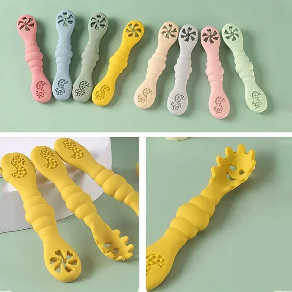 3PCS Silicone Baby Feeding Set – Soft Fork & Spoon for Toddlers – Learn to Eat Training Utensils – Safe Cutlery for Children’s Tableware