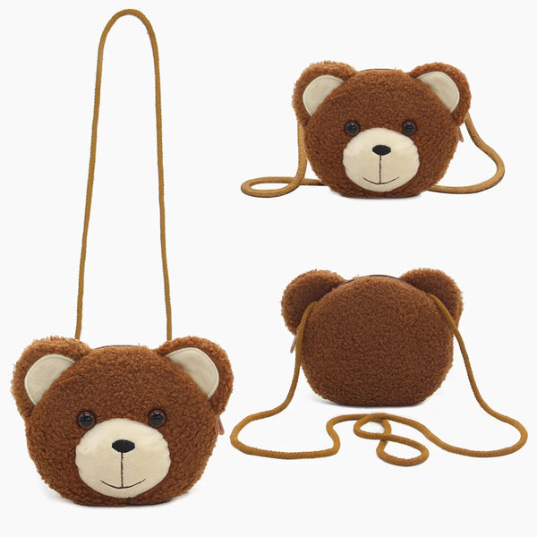 Cartoon Plush Crossbody Bag – Cute Animal Bear Coin Wallet, Mini Shoulder Bag for Boys & Girls
