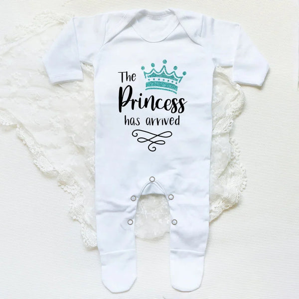 The Princess Has Arrived Print Baby Babygrow Sleepsuit – Newborn Coming Home Vest Bodysuit, Hospital Clothes, Infant Shower Gift
