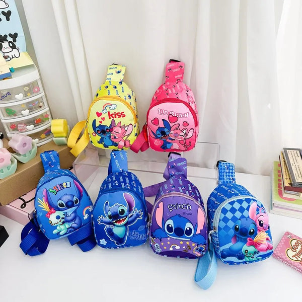 Kawaii Blue Alien Cartoon Girls Chest Bag – Cute Mini Outdoor Shoulder Bag for Boys & Girls, Children Zipper Waist Bag, Xmas Gift