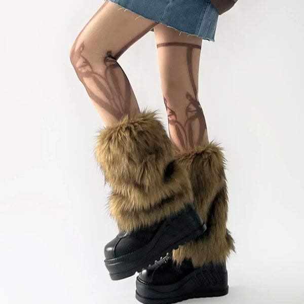 Vintage Faux Fur Leg Warmers - Furry Boots Cover Socks | Winter Thickened Plush Socks for Hot Girl Jk Punk Hiphop Cosplay Accessories