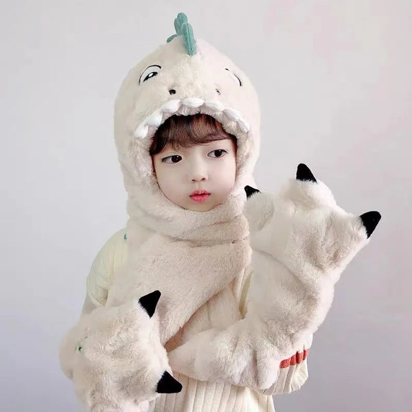 3-in-1 Plush Animal Hood – Winter Hat, Scarf & Gloves Set for Women & Girls, Cozy Christmas Dress-Up