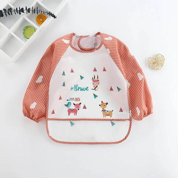 Waterproof Long-Sleeve Baby Bib – Cute Cartoon Apron with Pocket for Self-Feeding (0-3Y)