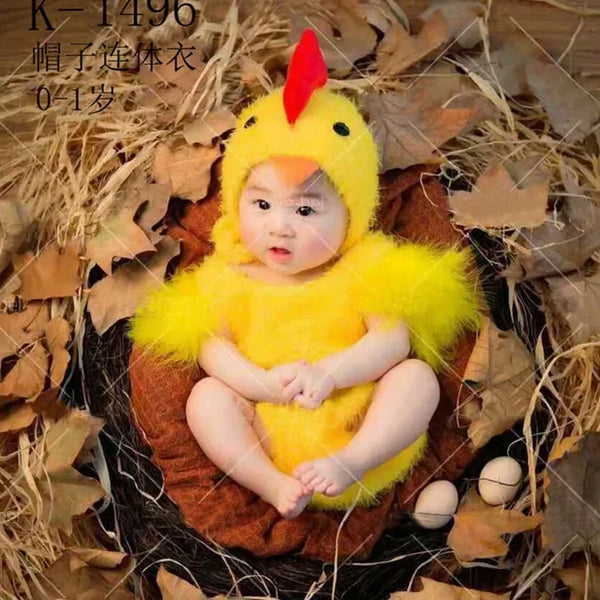 Newborn Photography Clothing Cute Chick Costume, Chicken Outfit with Hat and Bodysuit, Baby Photo Party Clothes for Studio Shooting
