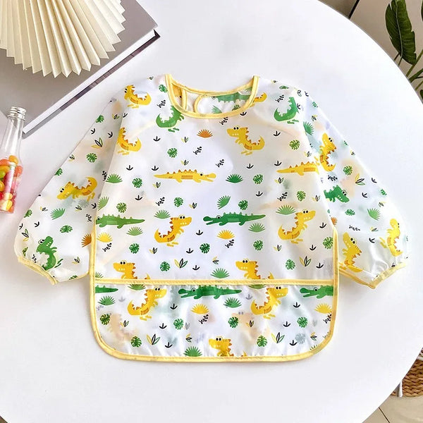 Waterproof Long-Sleeve Baby Bib – Colorful Cartoon Apron for Self-Feeding & Drawing (0-3 Years)
