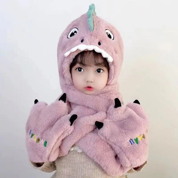 3-in-1 Plush Animal Hood – Winter Hat, Scarf & Gloves Set for Women & Girls, Cozy Christmas Dress-Up