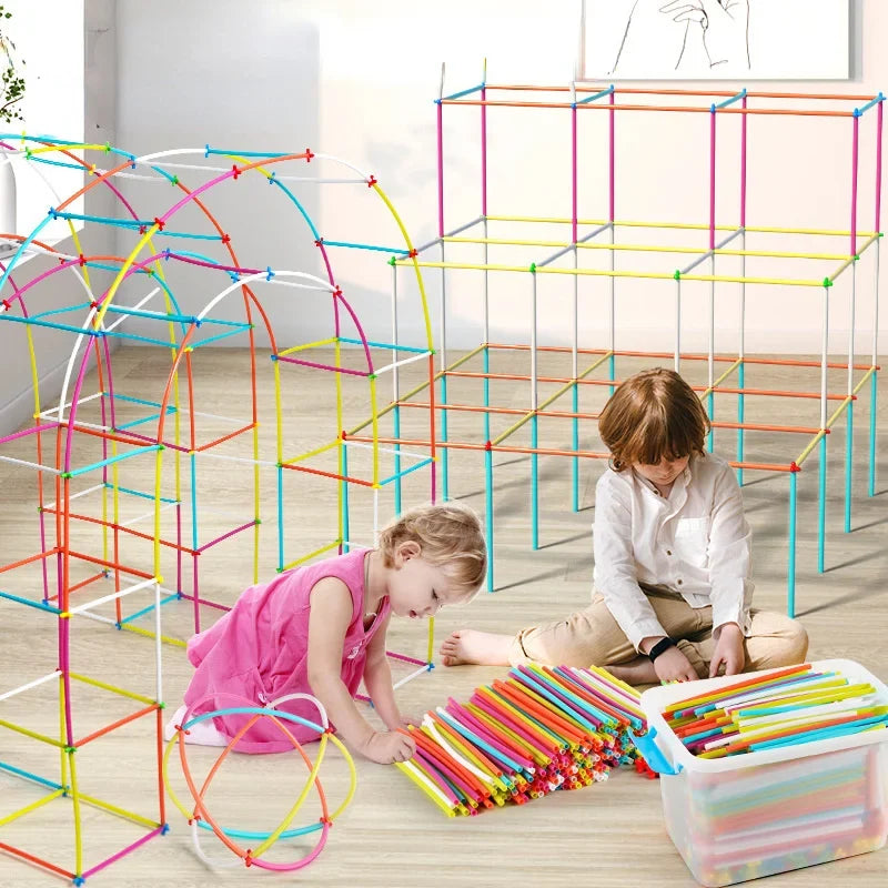 Straw Builder Construction Set Interlocking Plastic Tube Building Blocks STEM Toy for Ages 3-6