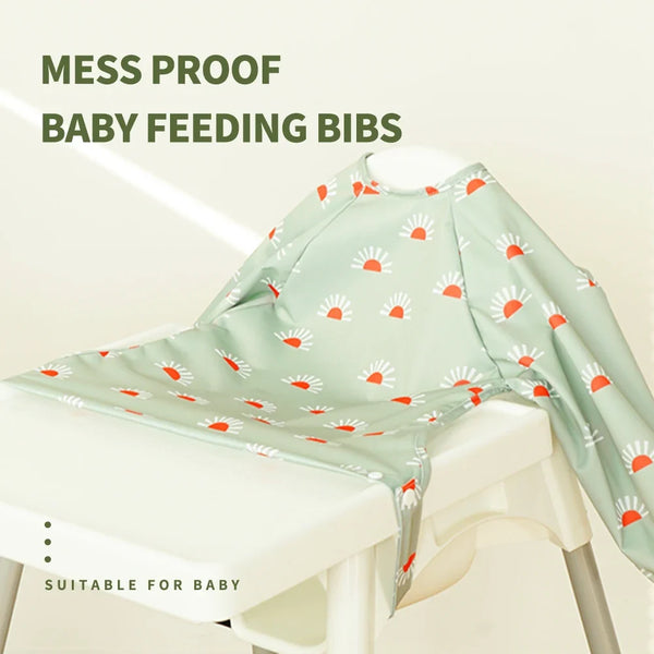 HappyFlute Baby Feeding Bibs | Waterproof Polyester One-Piece Long Sleeve with Snap Button Design | Mess-Proof for Table Use