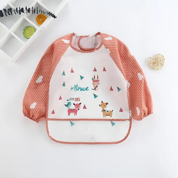 Waterproof Baby Eating Smock – Long-Sleeve Bib & Art Apron with Cute Animal Design