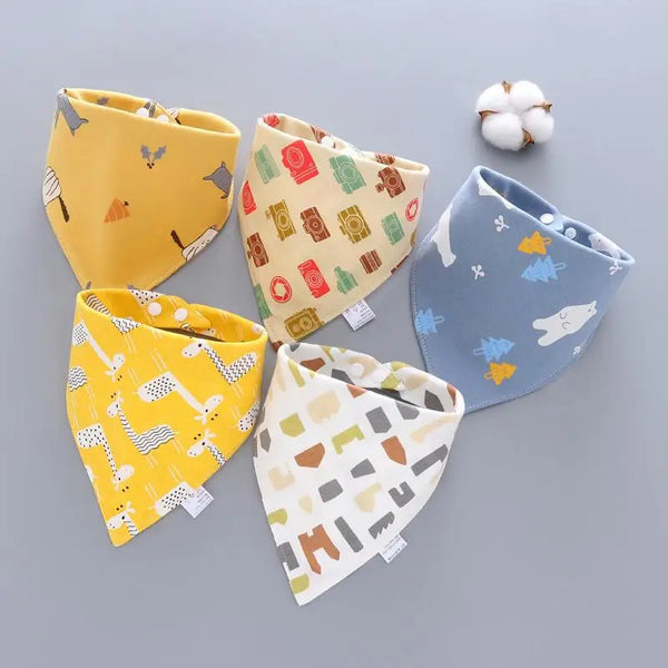 5-Piece Set – Baby Saliva Towel & Triangle Scarf Bandana Bibs – Pure Cotton Waterproof Absorbent Cloth for Newborn Boys & Girls
