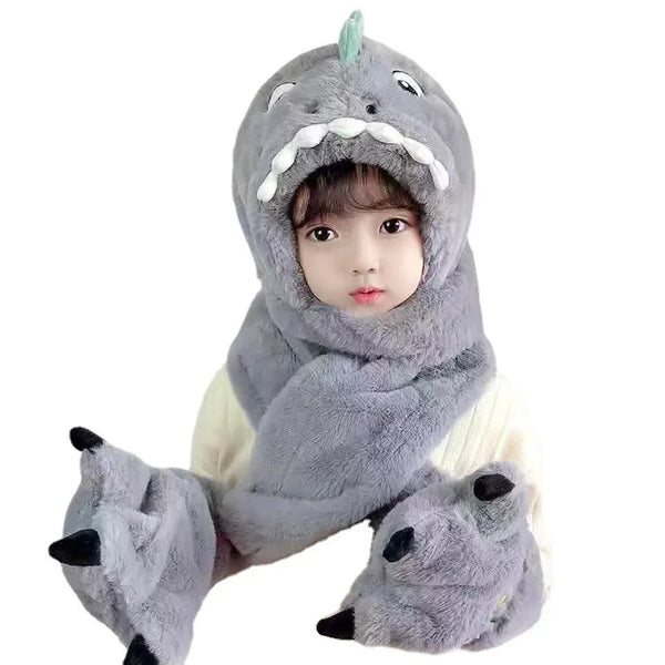 3-in-1 Plush Animal Hood – Winter Hat, Scarf & Gloves Set for Women & Girls, Cozy Christmas Dress-Up