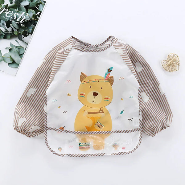Waterproof Long-Sleeve Baby Bib – Cute Cartoon Apron with Pocket for Self-Feeding (0-3Y)