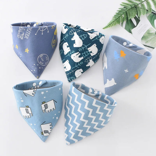 5-Piece Set – Baby Saliva Towel & Triangle Scarf Bandana Bibs – Pure Cotton Waterproof Absorbent Cloth for Newborn Boys & Girls