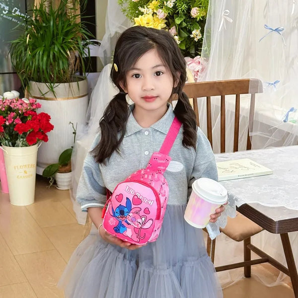 Kawaii Blue Alien Cartoon Girls Chest Bag – Cute Mini Outdoor Shoulder Bag for Boys & Girls, Children Zipper Waist Bag, Xmas Gift