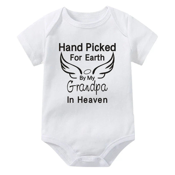 Hand Picked for Earth By My Grandpa/Grandma in Heaven Baby Bodysuit – Summer Short Sleeve Romper, Infant Jumpsuit, Baby Clothes