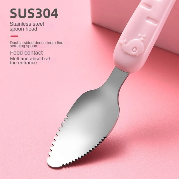 Baby Food Feeding Spoon Set – Stainless Steel Scraping & Soft Silicone Spoon for Infants and Toddlers – Includes Storage Box – BPA Free Baby Utensils for Puree, Soft Foods & Weaning