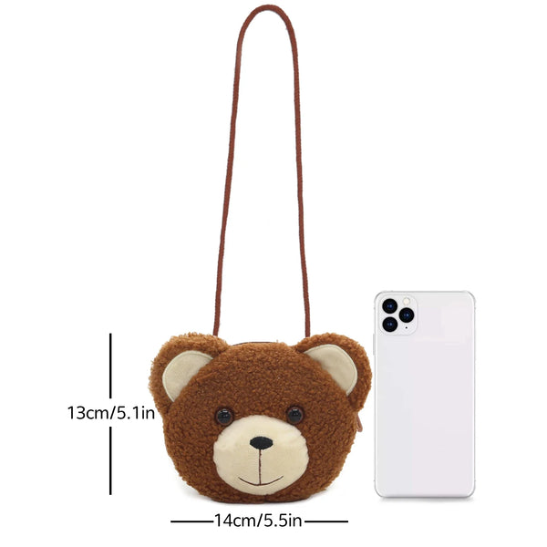 Cartoon Plush Crossbody Bag – Cute Animal Bear Coin Wallet, Mini Shoulder Bag for Boys & Girls