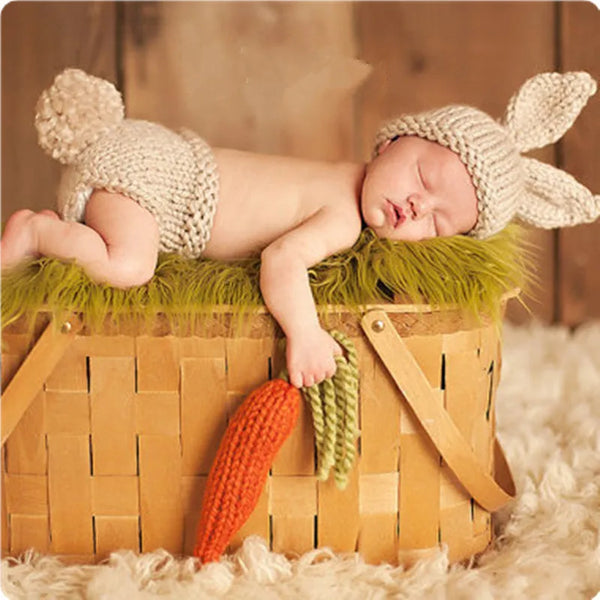 Newborn Photography Props – Baby Boy & Girl Knitting Radish Costume with Pant & Hat, Romper Photo Outfit for Photoshoots