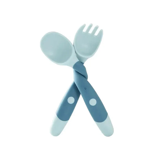 Baby Children Spoon & Fork Set - Soft Bendable Silicone Scoop Fork Kit, Toddler Training Feeding Cutlery, Baby Utensils Tableware