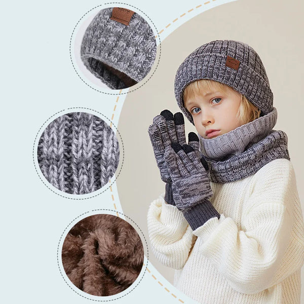 2/3Pcs Kids Winter Hat, Scarf & Gloves Set – Warm Beanie, Neck Warmer & Non-Slip Gloves for Boys & Girls (4-10Y)