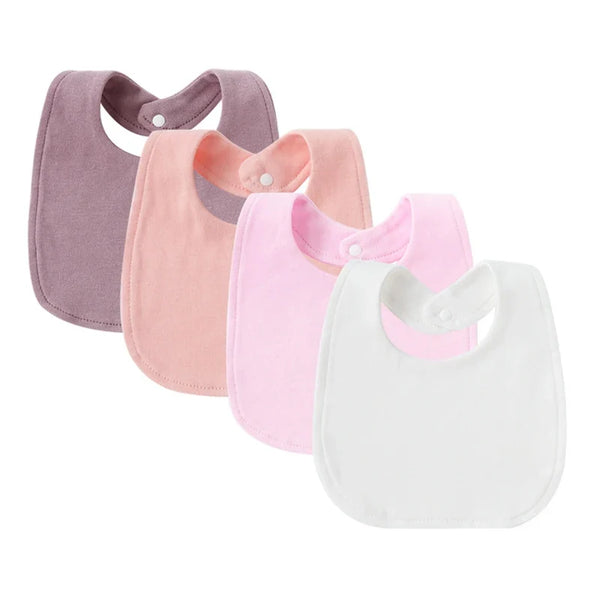 4 Pcs Baby Bibs – Printed Striped Double Layer Cotton Burp Cloths with Absorbent Pocket for Newborns