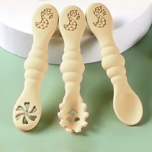 3PCS Silicone Baby Feeding Set – Soft Fork & Spoon for Toddlers – Learn to Eat Training Utensils – Safe Cutlery for Children’s Tableware