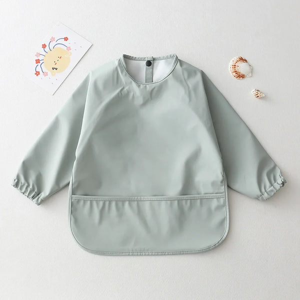 Solid Color Baby Feeding Bibs with Long Sleeves | Waterproof Infant Bib Aprons for Boys & Girls | Easy Clean Children Art Smocks