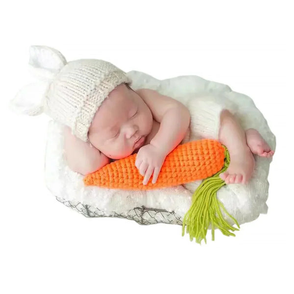 Newborn Photography Props – Baby Boy & Girl Knitting Radish Costume with Pant & Hat, Romper Photo Outfit for Photoshoots