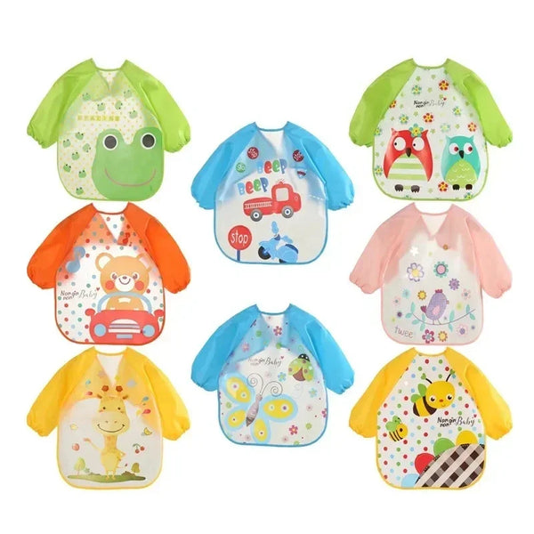 Waterproof Baby EVA Bib – Anti-Dirty Long Sleeve Strap Coat with Cute Cartoon Pattern, Dirt-Proof Feeding Smock for 0-3 Years