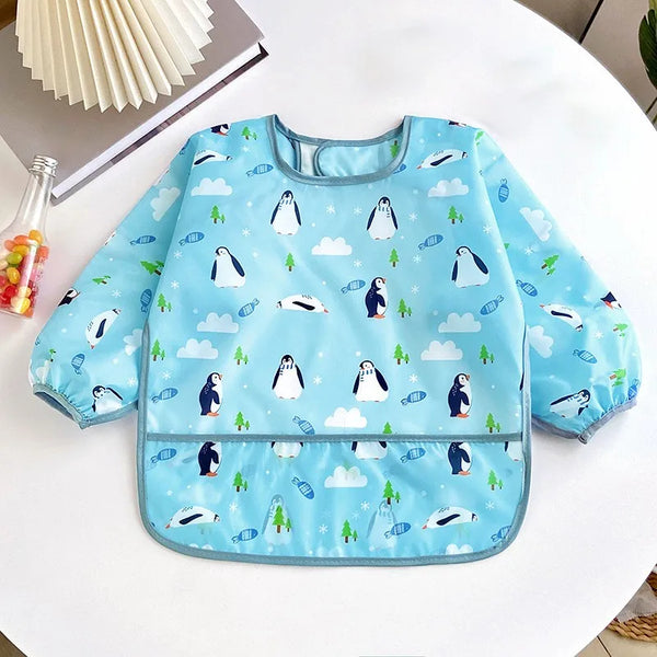 Waterproof Long-Sleeve Baby Bib – Colorful Cartoon Apron for Self-Feeding & Drawing (0-3 Years)