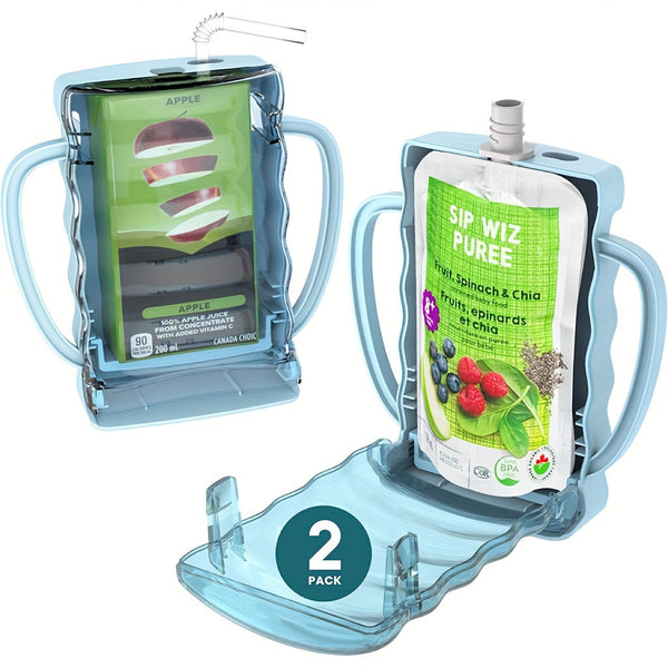 Flybok 1/2 Pack Baby Bag Holder – Reusable Squeeze-Proof Food Bag & Juice Box Organizer, Leak-Proof, Dishwasher Safe, Multipurpose, Flip Top Closure, Square Container, Food Contact Safe