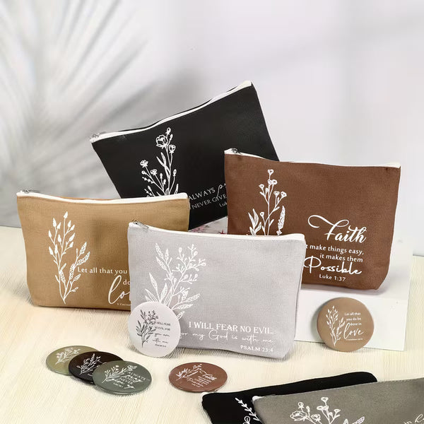 6-Piece Christian Gift Set for Women, Bible Verse Skinny Tumbler with Lid and Straw, Cosmetic Bag, Compact Mirror and Religious Accessories, Inspirational Gift Set for Mom, Teacher, Nurse, Godmother and Church Friends