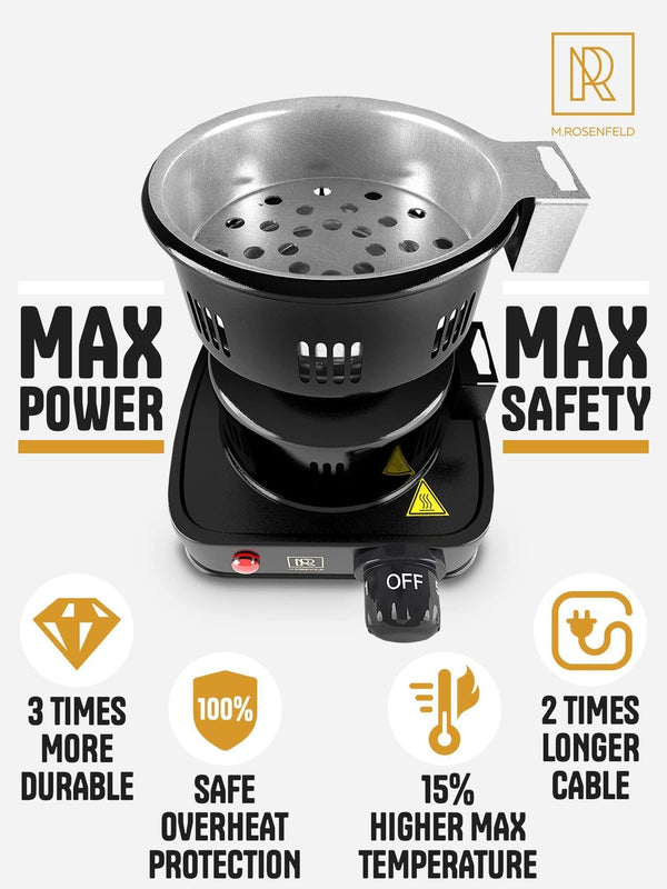 Multipurpose Electric Charcoal Starter Electric Charcoal Burner ETL Approved Electric Stove Coconut Charcoal Lighters with Tongs 450W Hot Plate Electric with 304 Stainless Steel Coiled Burner